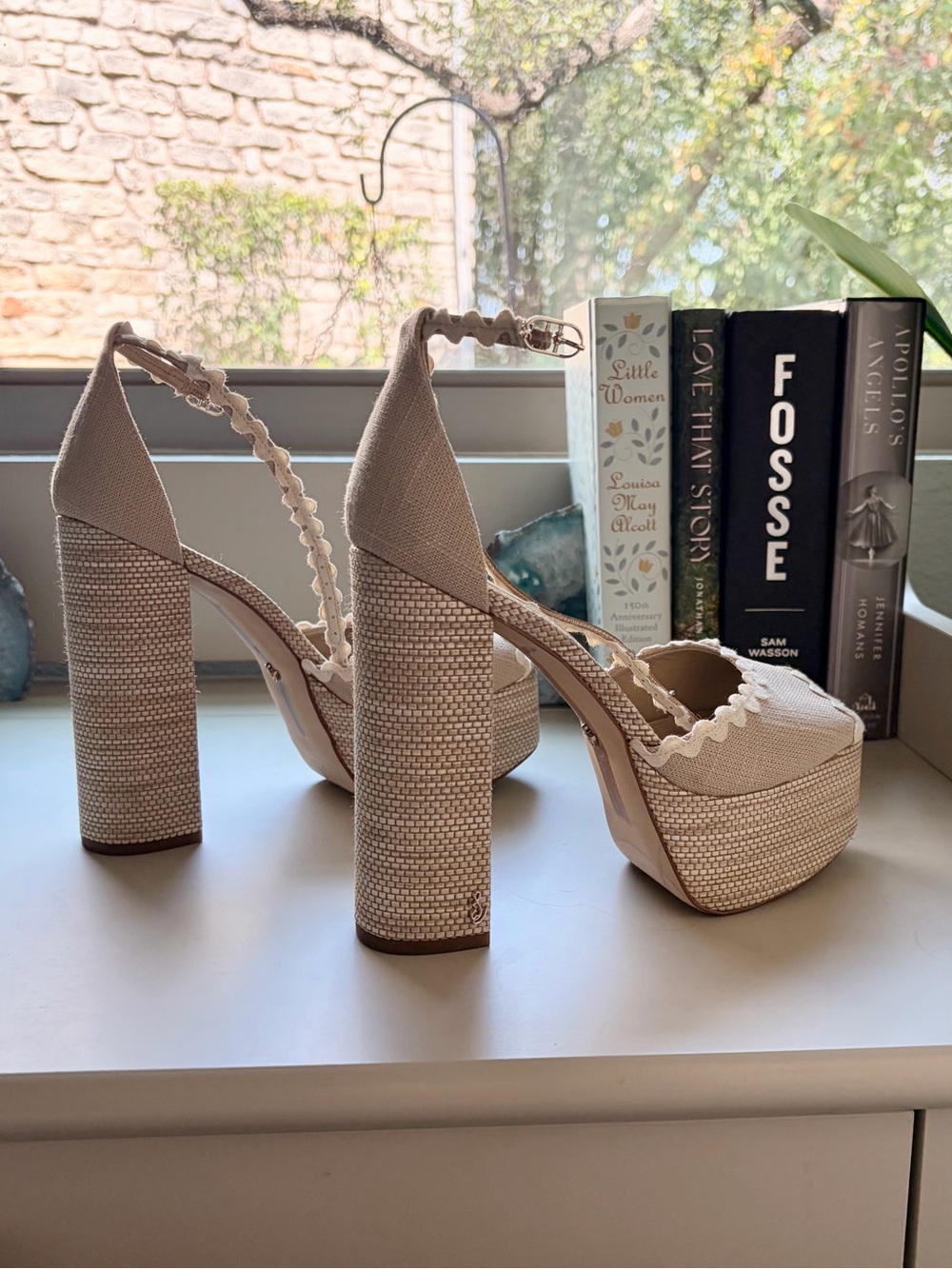 Sam Edelman Kori Cream Raffia Platform Heels Size 8 - Picture 3 of 8